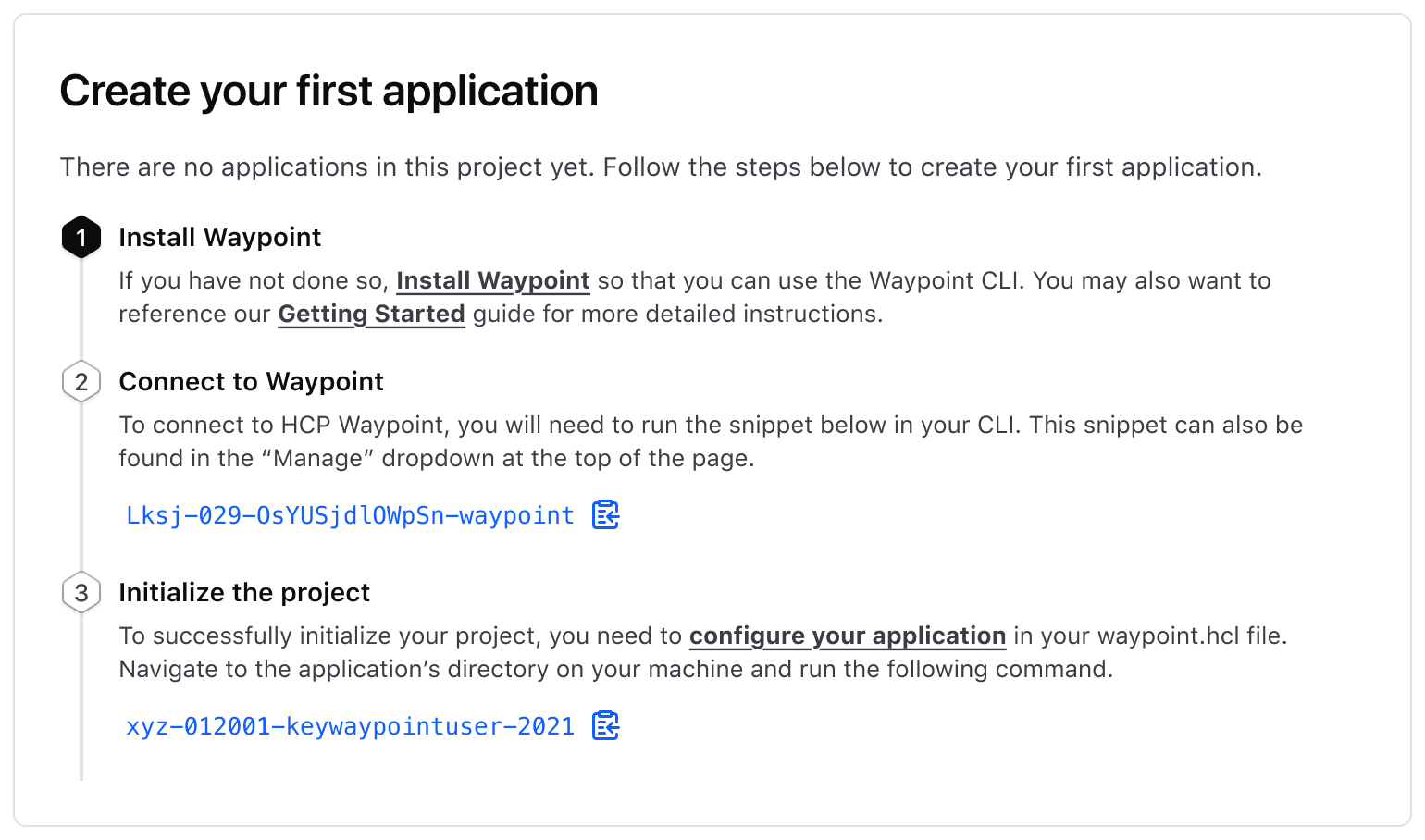 Example of the Copy Snippet component in a stepper form